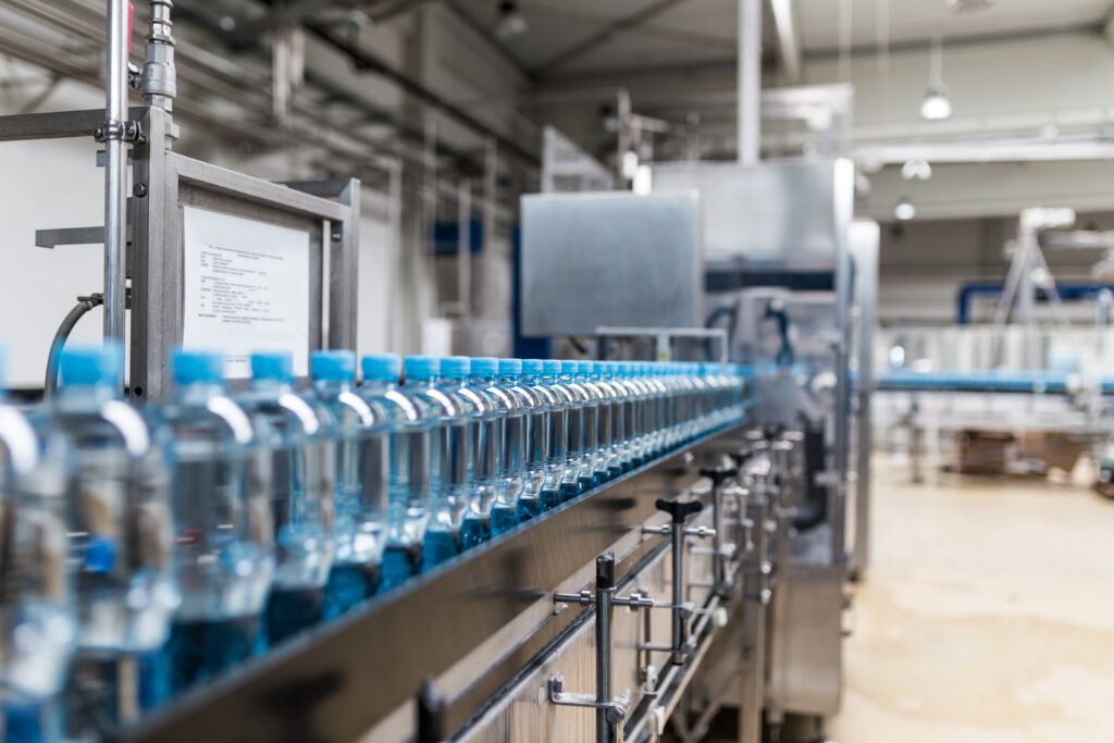 Bottles on assembly line